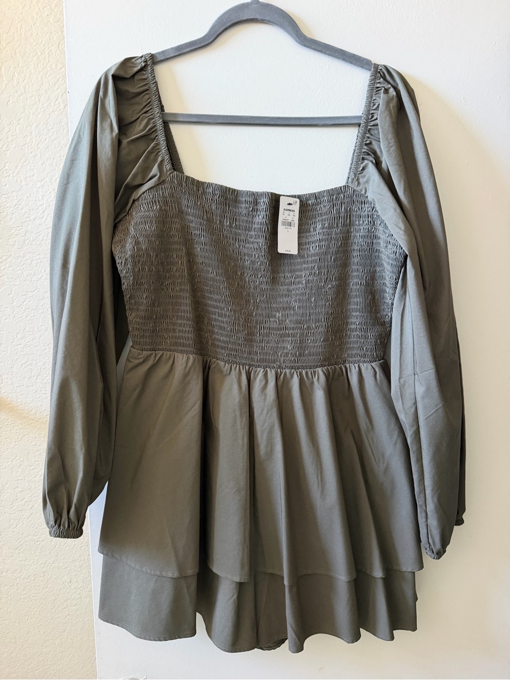 Express Olive Smocked Peplum Romper
